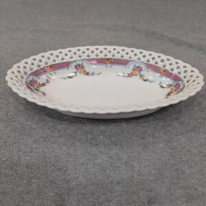 Schumann Arzberg Bavaria Reticulated Floral Porcelain Oval Bowl Pink Lattice Rim